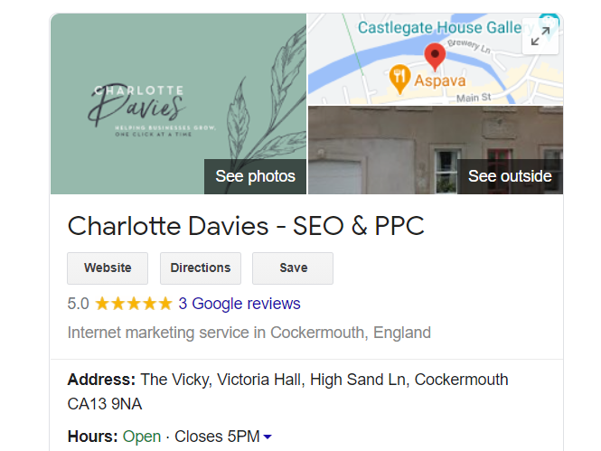 Charlotte Davies business listing on Google My Business