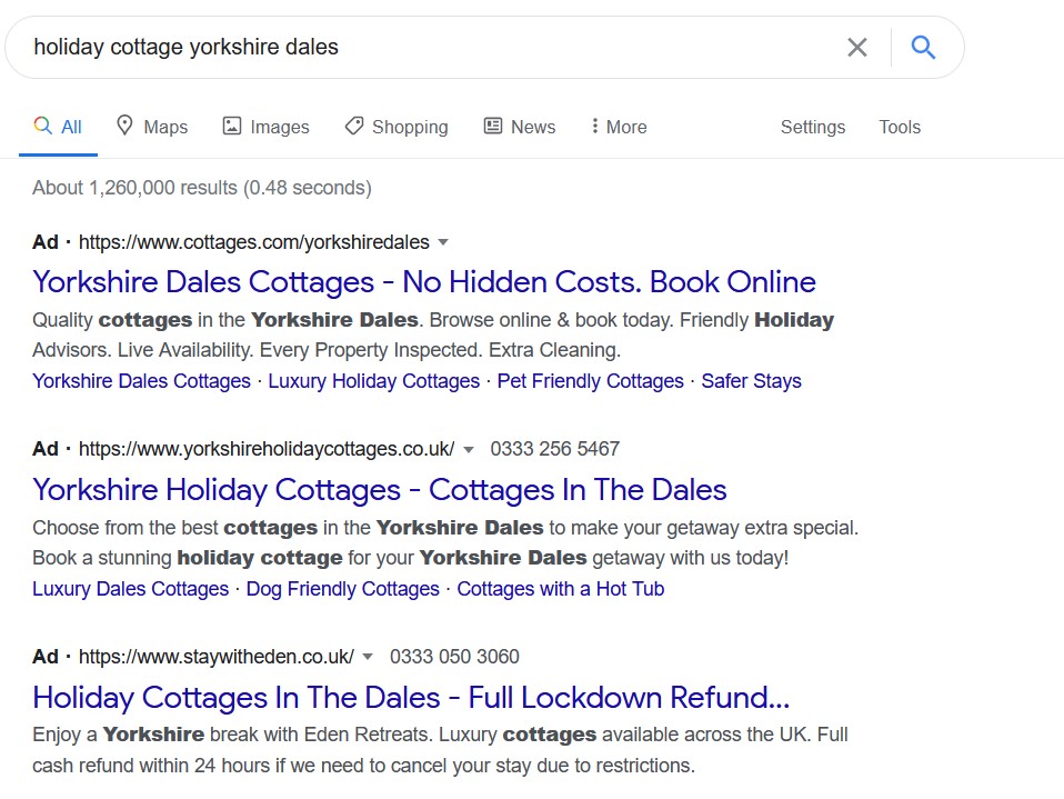 Ad results on Google Search