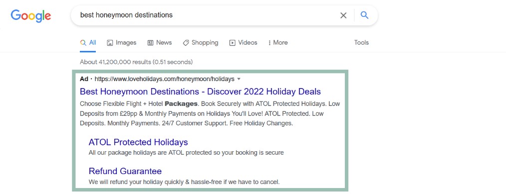 Google ads targeting honeymoon destinations