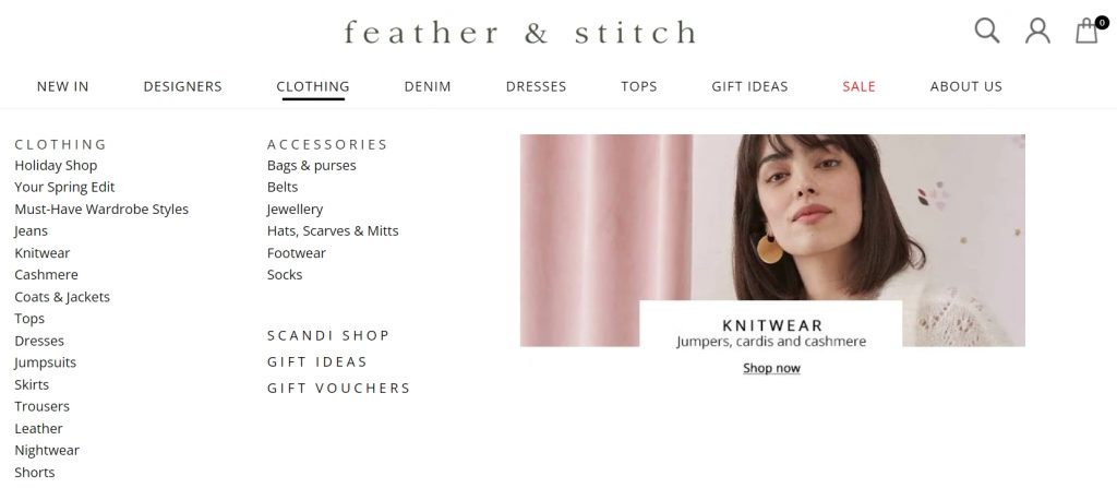 Feather and Stitch website menu