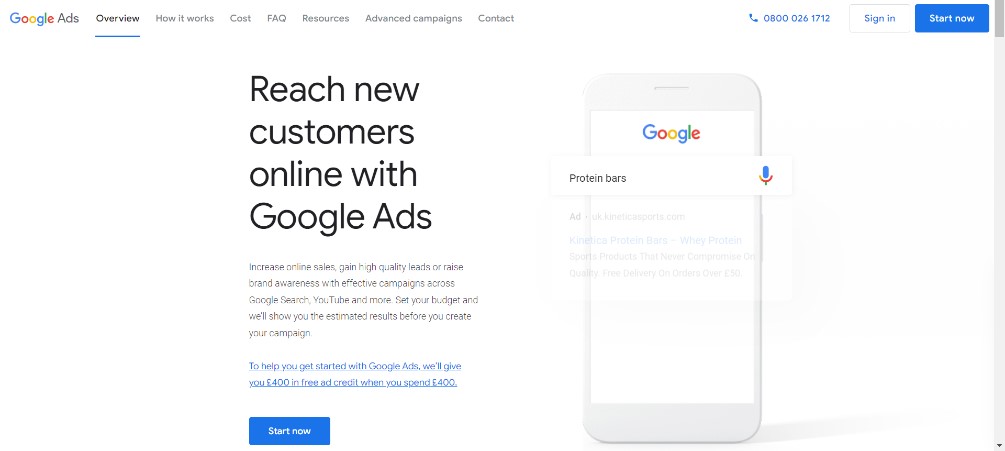 Homepage of Google Ads