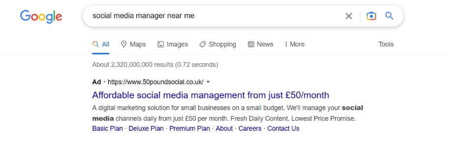 A Search Campaign ad on Google