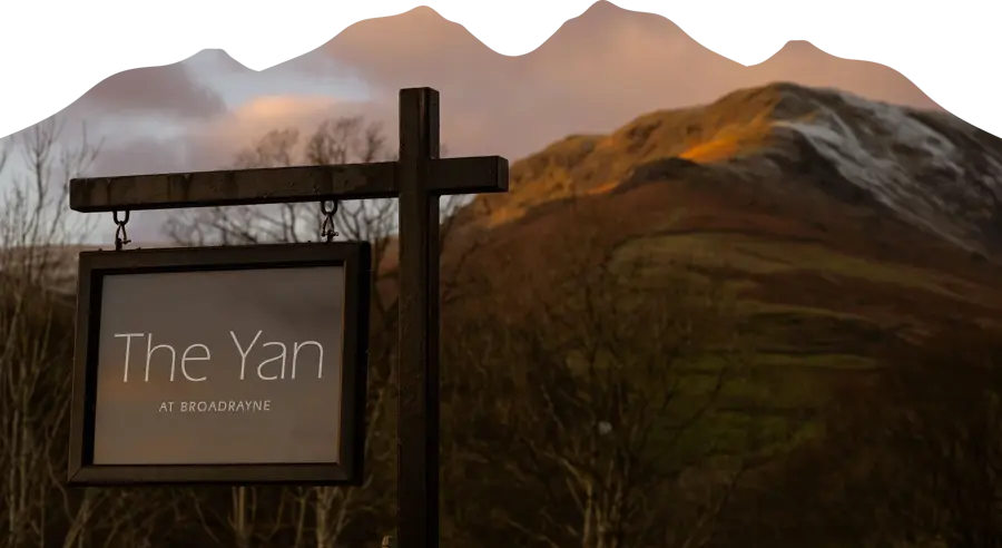 The Yan sign in front of mountains