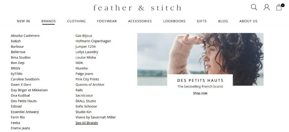 Feather and Stitch website menu