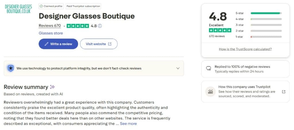 Reviews for Designer Glasses Boutique on Trustpilot