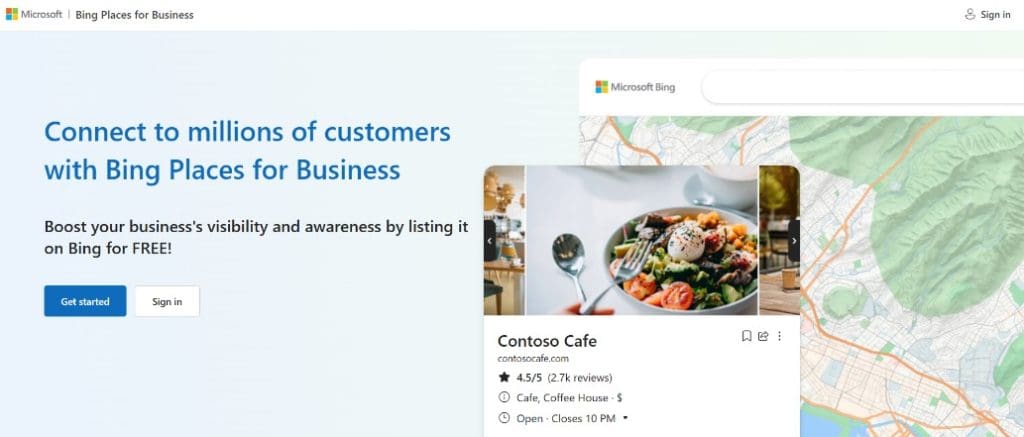 Bing Places for Business homepage