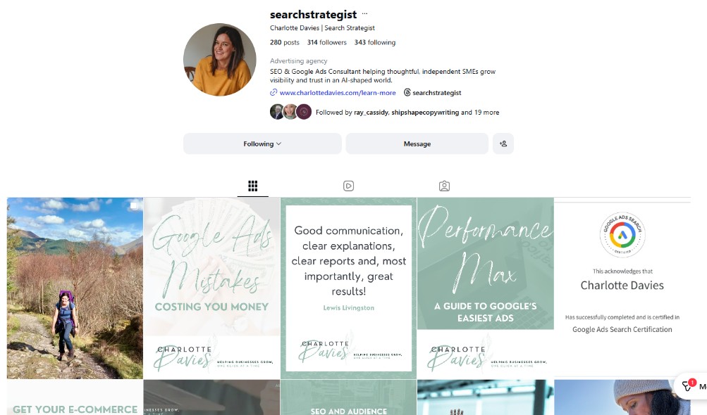Charlotte Davies' Instagram feed