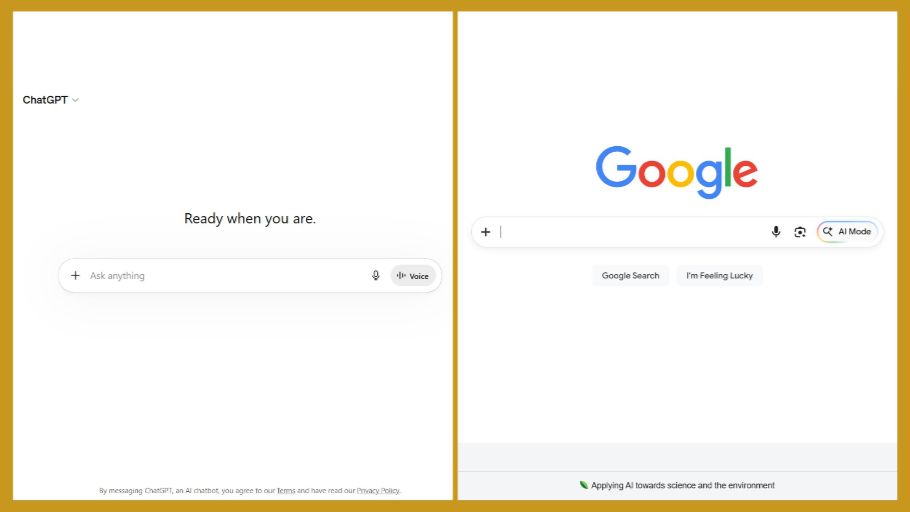 Comparative screenshots of Google Search and Chat GPT