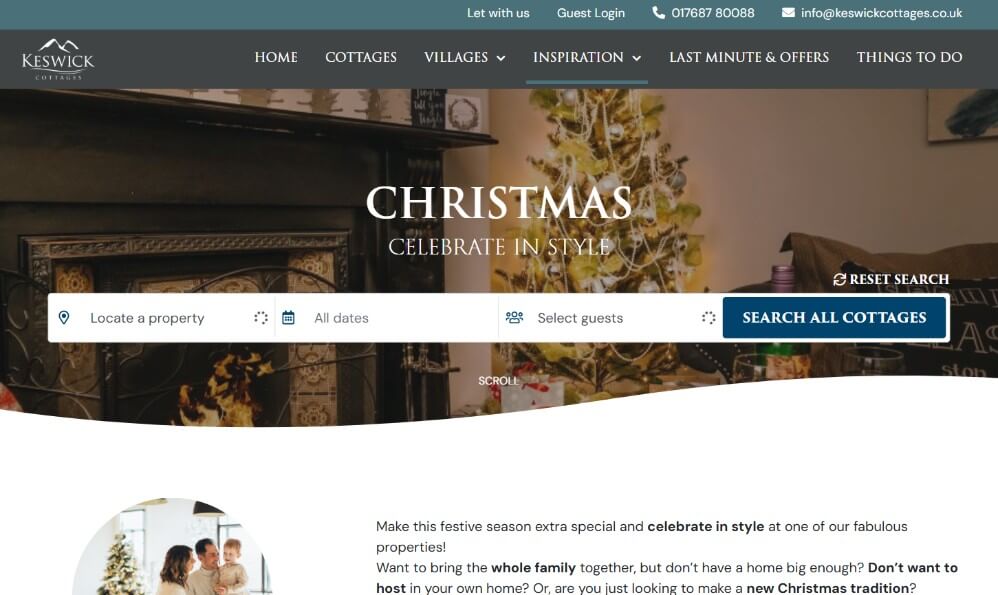 Keswick Cottages Christmas web page screenshot