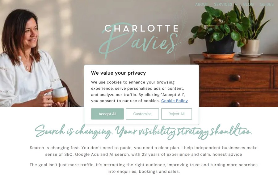 Example of a cookie consent banner
